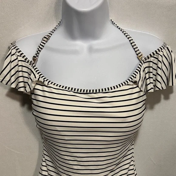 Vince Camuto Cream and Black Striped One Piece Swimsuit - Picture 3 of 8